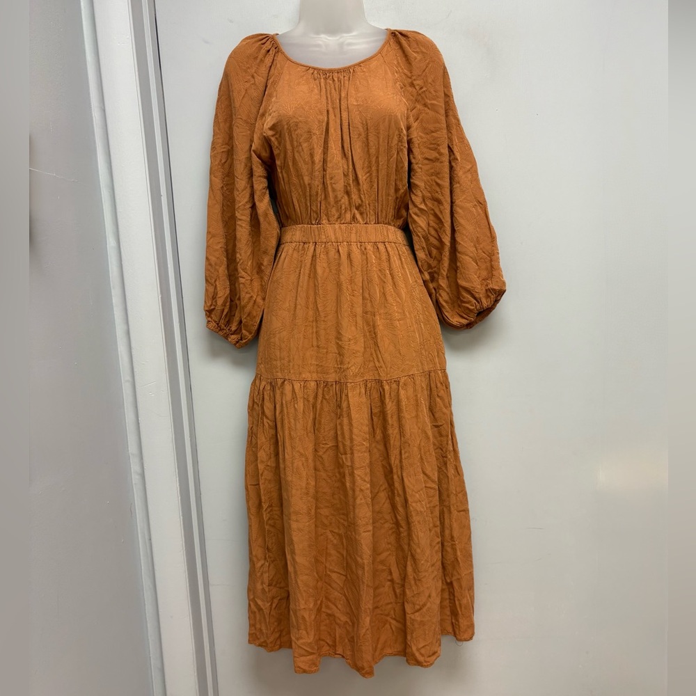 ASTR The Label Rust Textured Midi Dress Long Sleeve Boho Women’s Medium
